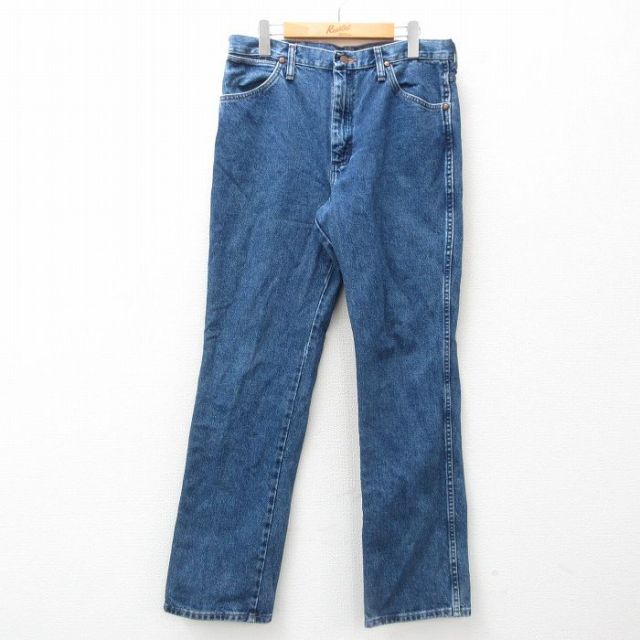 W34★古着 ラングラー Wrangler ジーンズ メンズ コットン 紺 ネイビー デニム 25jul02 中古 ボトムス ジーパン Gパン ロング パンツ