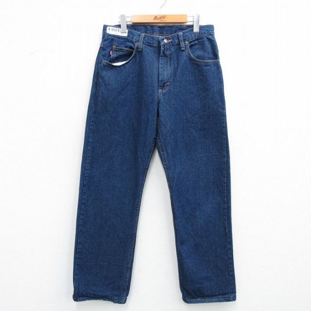 W32★古着 レッドキャップ ジーンズ メンズ コットン 濃紺 ネイビー デニム 25jul03 中古 ボトムス ジーパン Gパン ロング パンツ