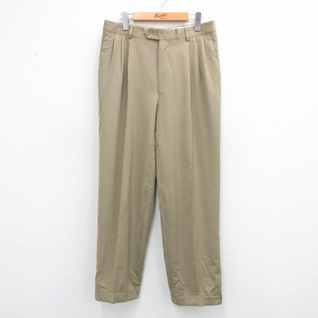 【50%OFF】W32★古着 パンツ メンズ 90年代 90s ウール 濃ベージュ カーキ 25jul03 中古 ボトムス ロング