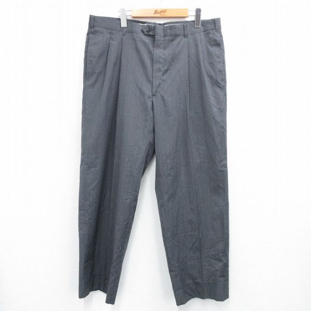 W38★古着 ピエールカルダン pierre cardin ブランド パンツ メンズ 80年代 80s タロン 濃グレー系 ストライプ 25jul03 中古 ボトムス ロング