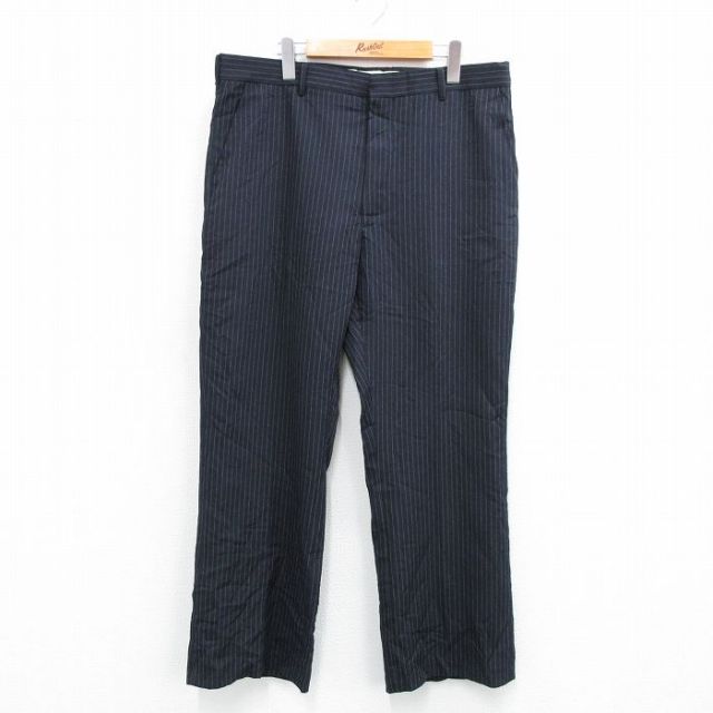 W38★古着 スラックス パンツ メンズ 80年代 80s USA製 タロン 黒他 ブラック ストライプ 25jul03 中古 ボトムス ロング