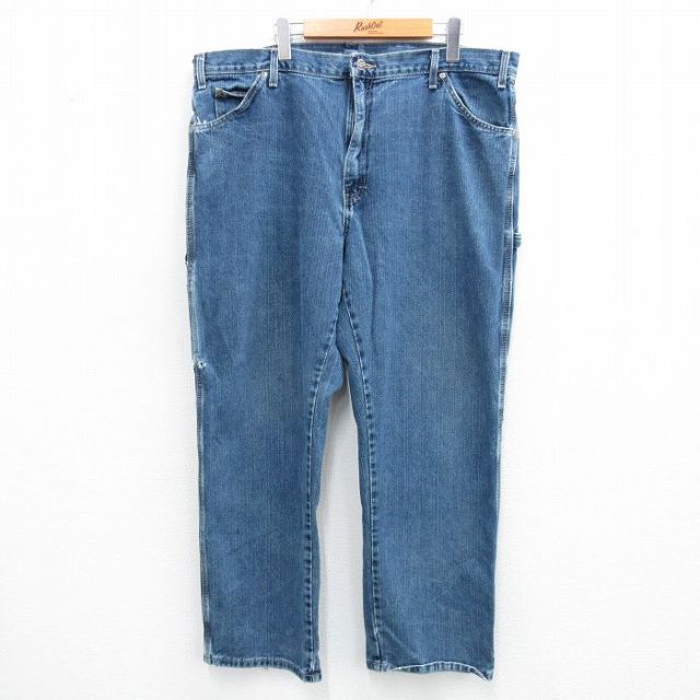 W42★古着 ディッキーズ Dickies ペインター パンツ メンズ 大きいサイズ コットン 紺 ネイビー デニム 25jul04 中古 ボトムス ロング
