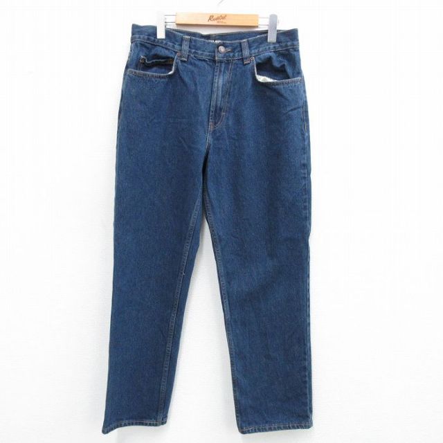 【50%OFF】W33★古着 ジーンズ メンズ コットン 紺 ネイビー デニム 25jul04 中古 ボトムス ジーパン Gパン ロング パンツ