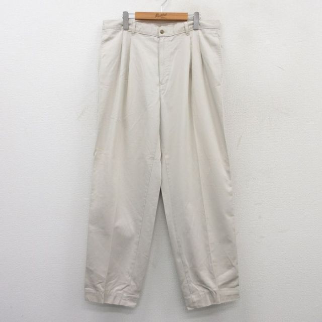 【20%OFF】W35★古着 パンツ メンズ 80年代 80s コットン 薄ベージュ カーキ 25jul04 中古 ボトムス ロング