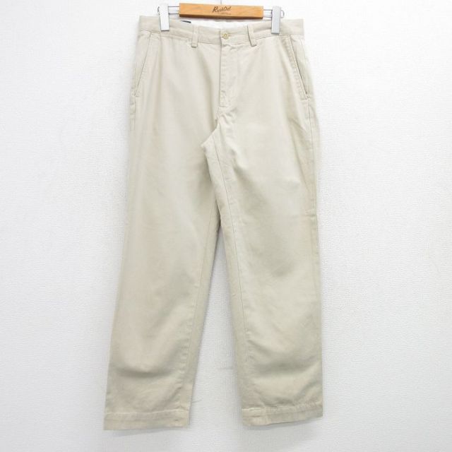 W31★古着 ラルフローレン Ralph Lauren ブランド パンツ メンズ 90年代 90s ワンポイントロゴ SUFFIELD コットン 薄ベージュ カーキ 25jul07 中古 ボトムス ロング