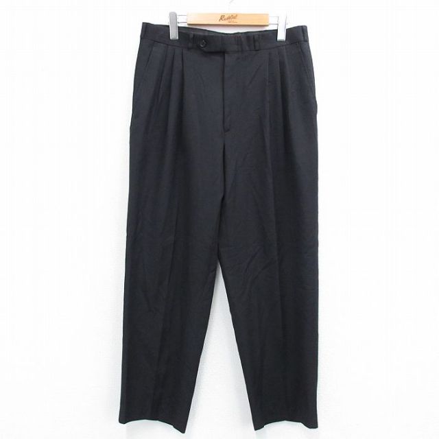 W33★古着 スラックス パンツ メンズ 90年代 90s 黒 ブラック 25jul07 中古 ボトムス ロング