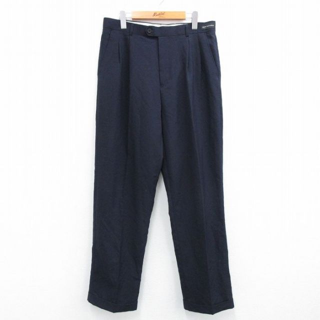 【20%OFF】W36★古着 スラックス パンツ メンズ 紺 ネイビー 25jul07 中古 ボトムス ロング
