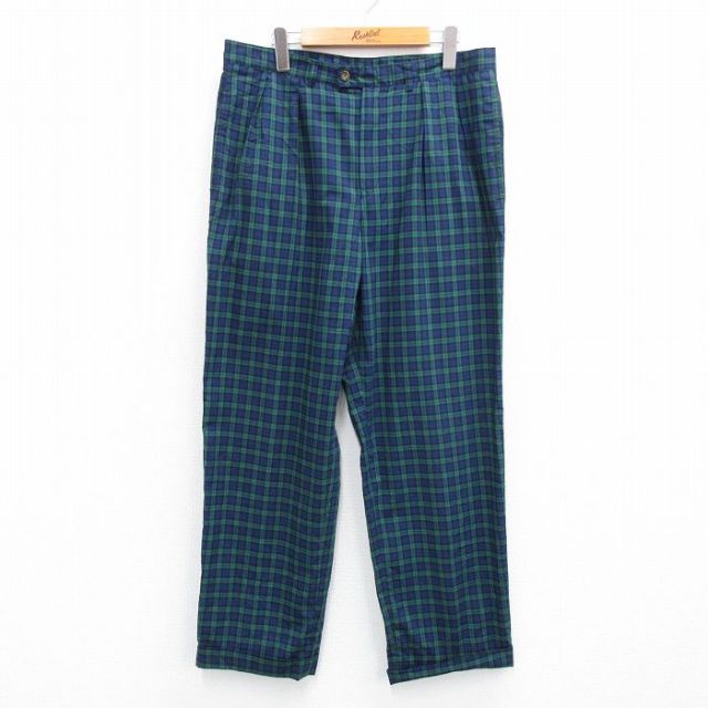 W35★古着 パンツ メンズ 90年代 90s イタリア製 紺他 ネイビー チェック 【spe】 25jul07 中古 ボトムス ロング
