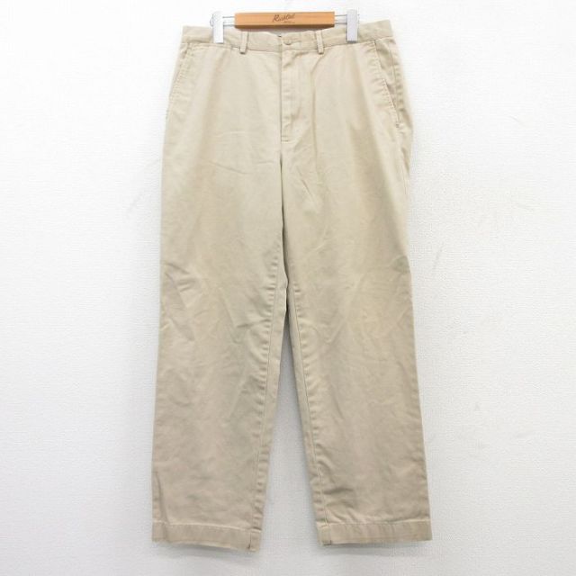 W34★古着 ラルフローレン Ralph Lauren ブランド パンツ メンズ 90年代 90s コットン ベージュ カーキ 25jul08 中古 ボトムス ロング