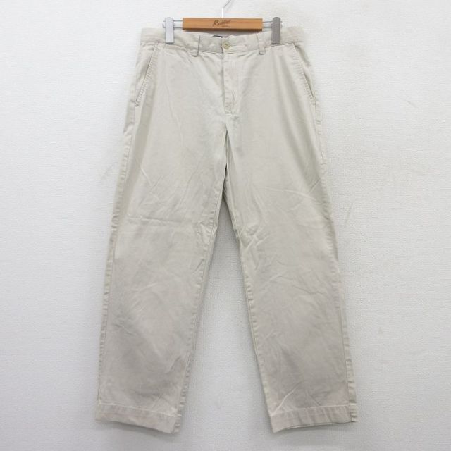 W33★古着 ラルフローレン Ralph Lauren ブランド パンツ メンズ 90年代 90s ワンポイントロゴ コットン 薄ベージュ カーキ 25jul09 中古 ボトムス ロング