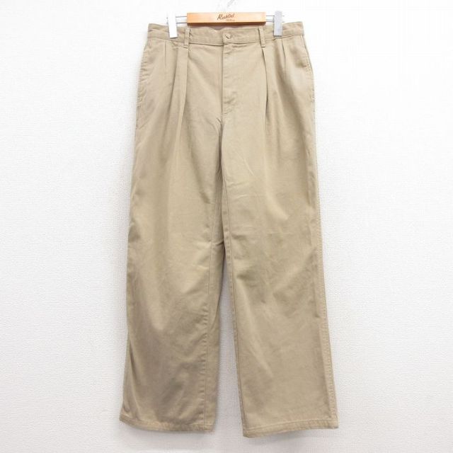 W32★古着 パンツ メンズ 90年代 90s コットン USA製 ベージュ カーキ 25jul10 中古 ボトムス ロング