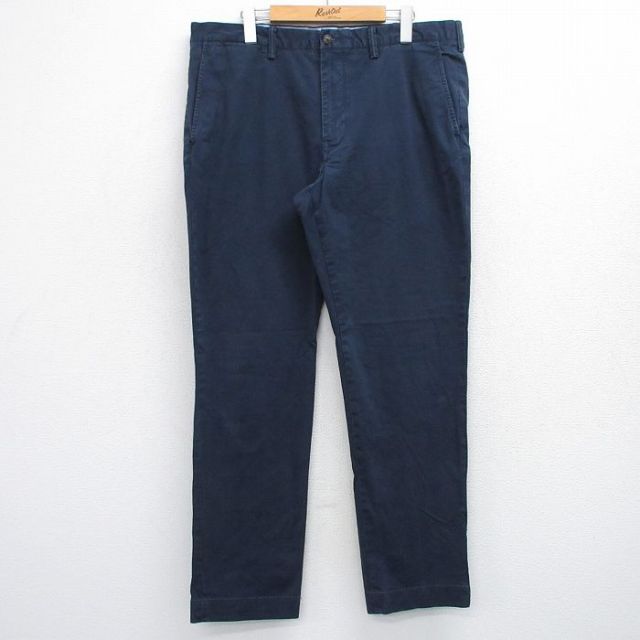 W36★古着 ラルフローレン Ralph Lauren ブランド パンツ メンズ ワンポイントロゴ 紺 ネイビー 25jul11 中古 ボトムス ロング