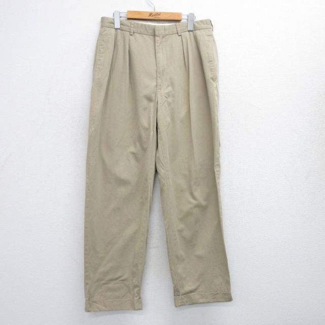 W34★古着 ラルフローレン Ralph Lauren ブランド スラックス パンツ メンズ 90年代 90s コットン ベージュ カーキ 【spe】 25jul11 中古 ボトムス ロング