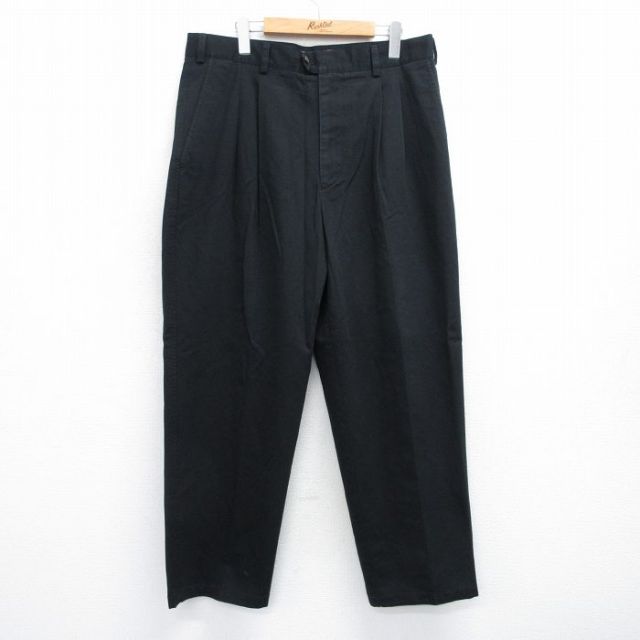W36★古着 パンツ メンズ コットン 黒 ブラック 25jul11 中古 ボトムス ロング
