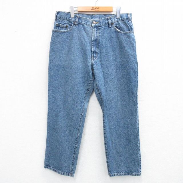 W35★古着 ジーンズ メンズ コットン 紺 ネイビー デニム 25jul14 中古 ボトムス ジーパン Gパン ロング パンツ