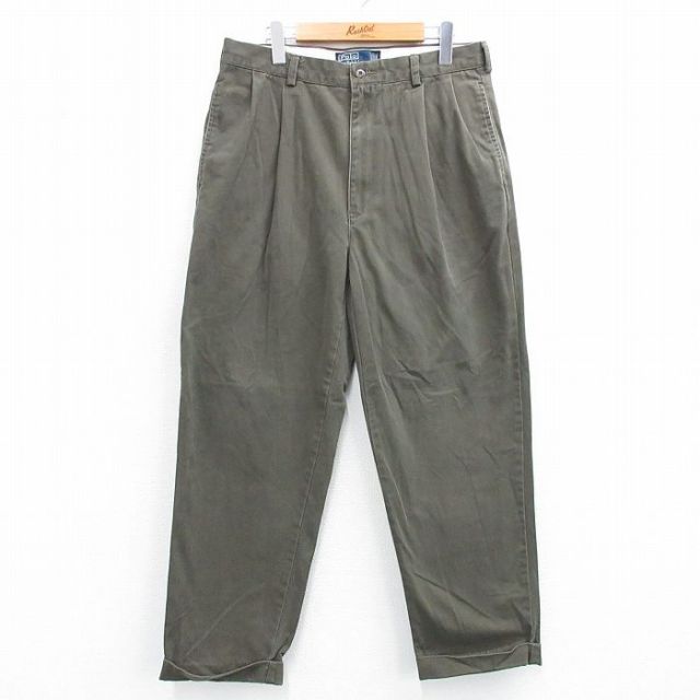 W33★古着 ラルフローレン Ralph Lauren ブランド チノ パンツ チノパン メンズ 90年代 90s HAMMOND コットン 濃緑 グリーン 25jul14 中古 ボトムス ロング