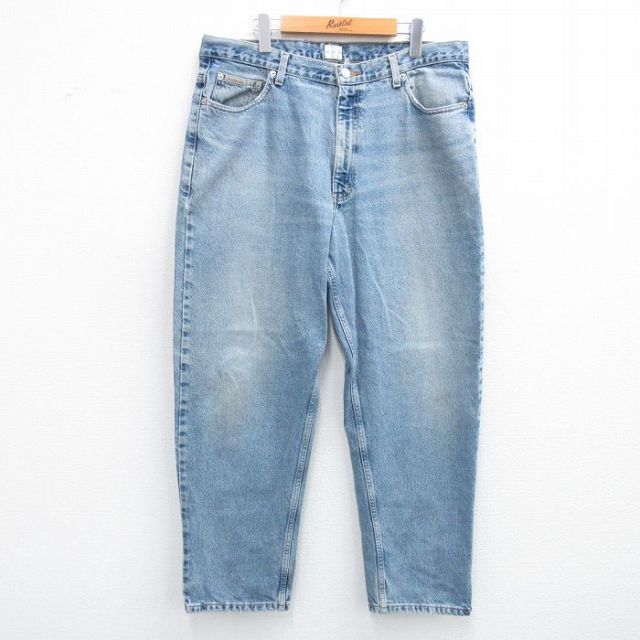 W37★古着 カルバンクライン Calvin Klein ブランド ジーンズ メンズ 00年代 00s ヒゲ テーパード コットン 紺 ネイビー デニム 25jul14 中古 ボトムス ジーパン Gパン ロング パンツ