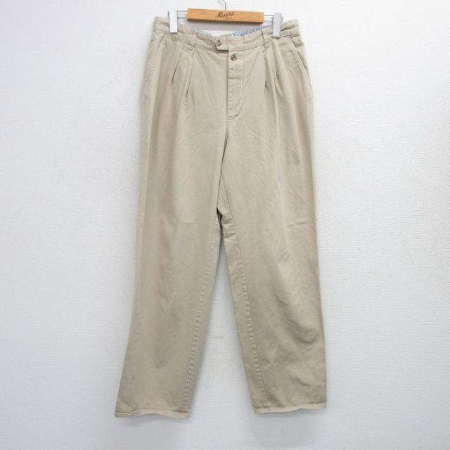 W32★古着 チノ パンツ チノパン メンズ コットン ベージュ カーキ 25jul17 中古 ボトムス ロング