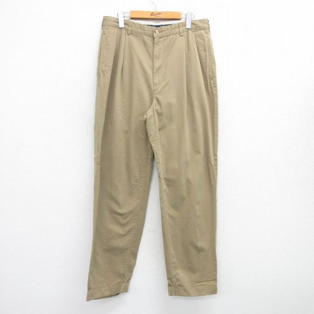 W33★古着 ラルフローレン Ralph Lauren ブランド チノ パンツ チノパン メンズ 90年代 90s コットン ベージュ カーキ 25jul17 中古 ボトムス ロング