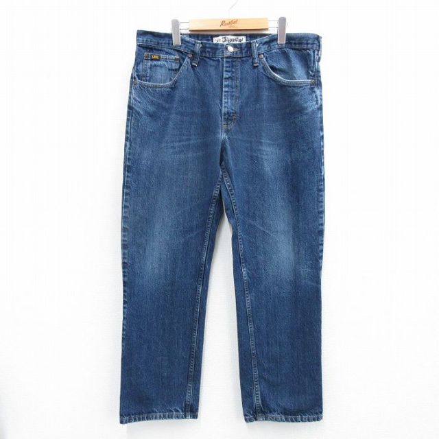 W38★古着 リー Lee ジーンズ メンズ ヒゲ コットン 濃紺 ネイビー デニム 25jul18 中古 ボトムス ジーパン Gパン ロング パンツ
