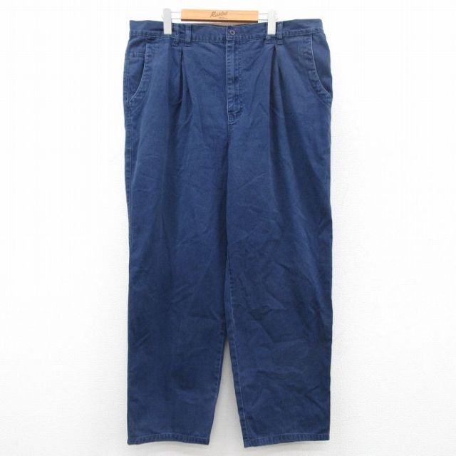 W40★古着 パンツ メンズ 大きいサイズ コットン 紺 ネイビー 25jul18 中古 ボトムス ロング