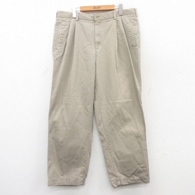 W38★古着 パンツ メンズ コットン ベージュ カーキ 25jul18 中古 ボトムス ロング