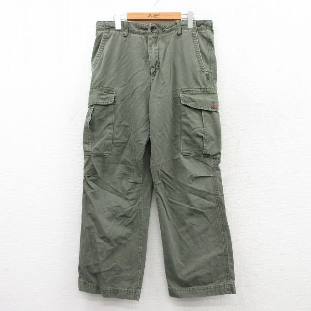 W34★古着 ティンバーランド カーゴ パンツ メンズ コットン 緑 グリーン 25jul18 中古 ボトムス ロング