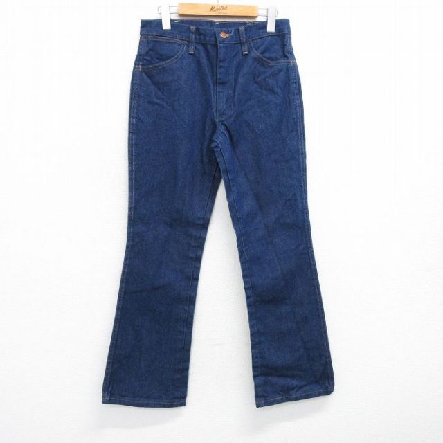 W31★古着 ラングラー Wrangler ジーンズ メンズ フレア ブーツカット コットン 濃紺 ネイビー デニム 25jul24 中古 ボトムス ジーパン Gパン ロング パンツ