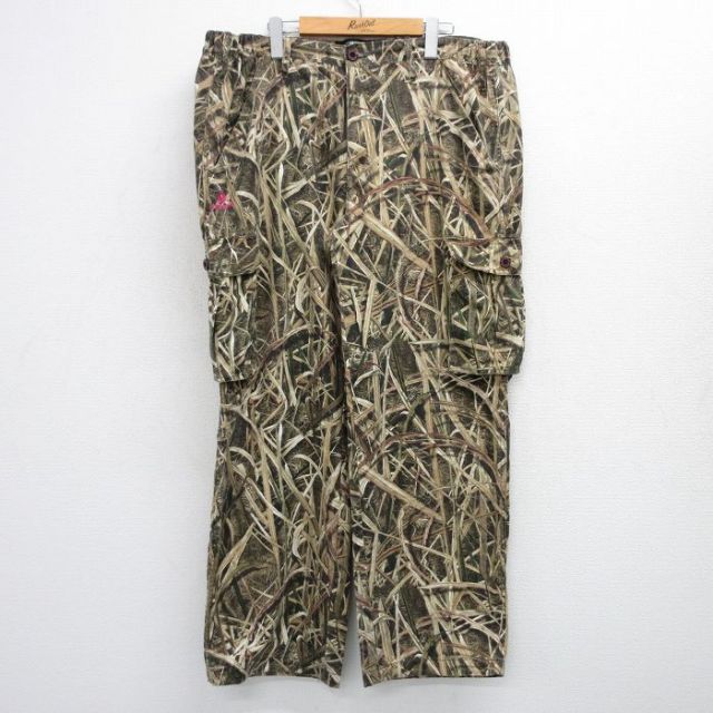 W43★古着 カーゴ パンツ メンズ モッシーオーク 大きいサイズ 茶他 ブラウン 迷彩 25jul25 中古 ボトムス ロング