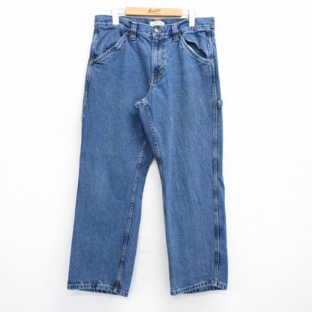 W35★古着 ペインター パンツ メンズ コットン 紺 ネイビー デニム 25jul25 中古 ボトムス ロング