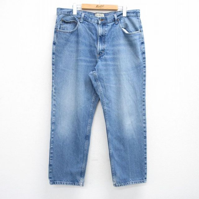 W38★古着 エルエルビーン LLBEAN ジーンズ メンズ 00年代 00s ヒゲ コットン 薄紺 ネイビー デニム 25jul25 中古 ボトムス ジーパン Gパン ロング パンツ
