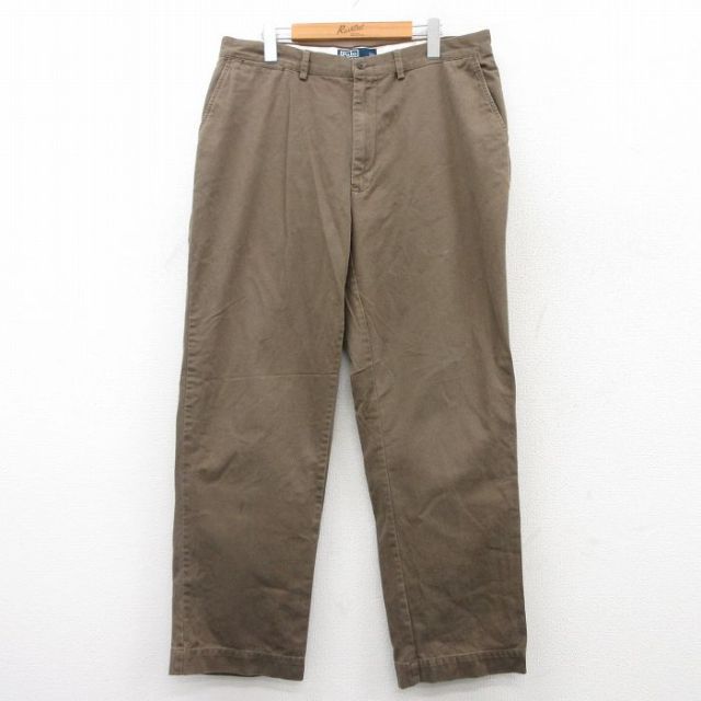 W36★古着 ラルフローレン Ralph Lauren ブランド チノ パンツ チノパン メンズ 90年代 90s コットン 茶 ブラウン 25jul29 中古 ボトムス ロング