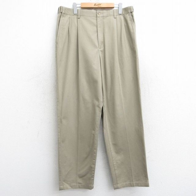 W36★古着 パンツ メンズ コットン ベージュ カーキ 25jul30 中古 ボトムス ロング