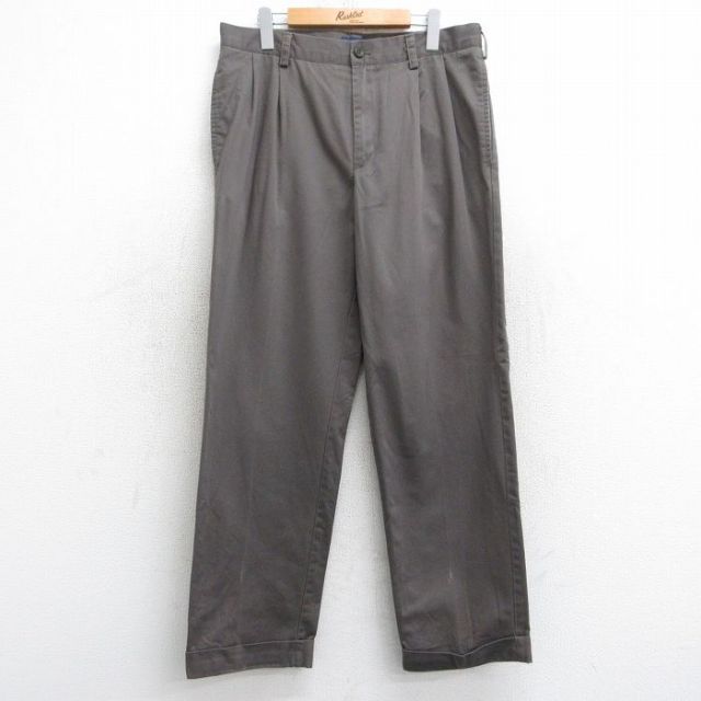 W33★古着 IZOD パンツ メンズ コットン 茶系 ブラウン 25jul30 中古 ボトムス ロング
