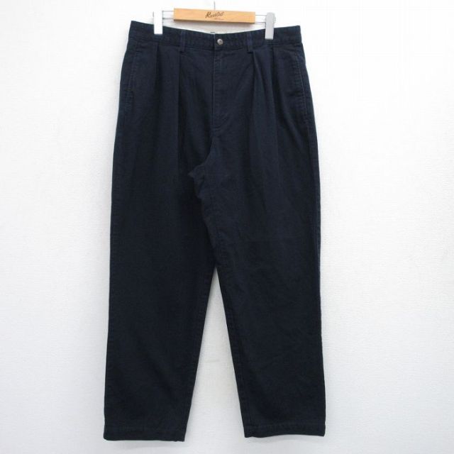 W34★古着 ラルフローレン Ralph Lauren ブランド チノ パンツ チノパン メンズ 90年代 90s コットン USA製 紺 ネイビー 25jul30 中古 ボトムス ロング