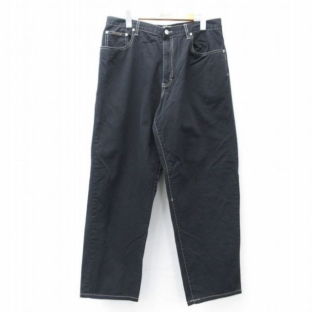 W36★古着 カルバンクライン Calvin Klein ジーンズ メンズ コットン 黒 ブラック デニム 【spe】 25jul31 中古 ボトムス ジーパン Gパン ロング パンツ