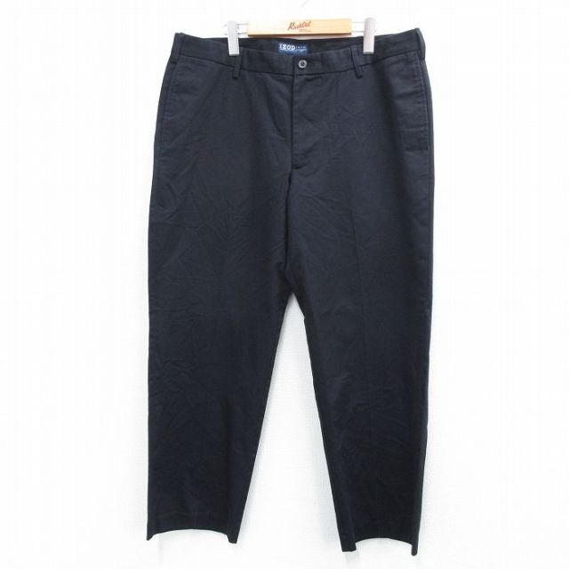 W38★古着 IZOD パンツ メンズ ワンポイントロゴ コットン 濃紺 ネイビー 25jul31 中古 ボトムス ロング