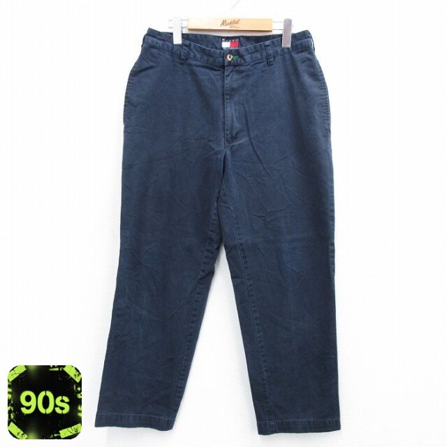【50%OFF】トミーヒルフィガー 90s パンツ ワンポイントロゴ ネイビー W33 | 古着
