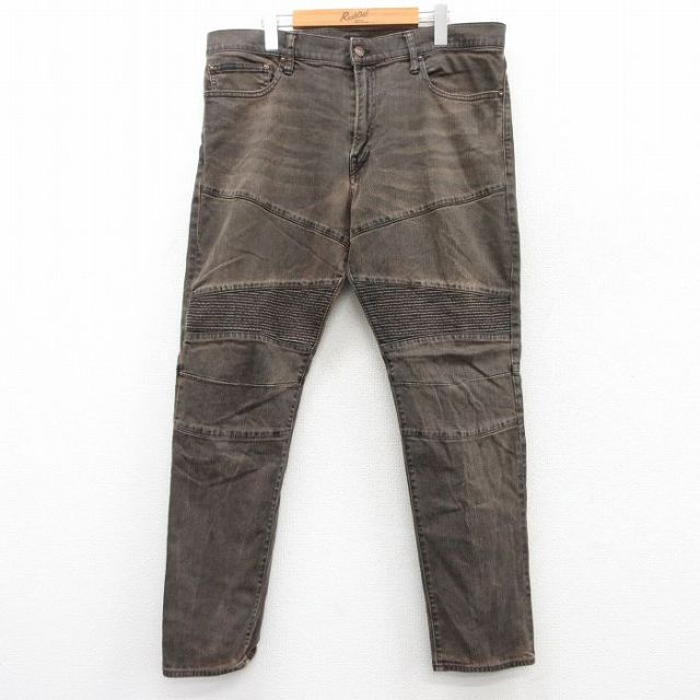 W37★古着 ラルフローレン Ralph Lauren ブランド ジーンズ メンズ 茶 ブラウン デニム すれ色むら加工 【spe】 25aug04 中古 ボトムス ジーパン Gパン ロング パンツ