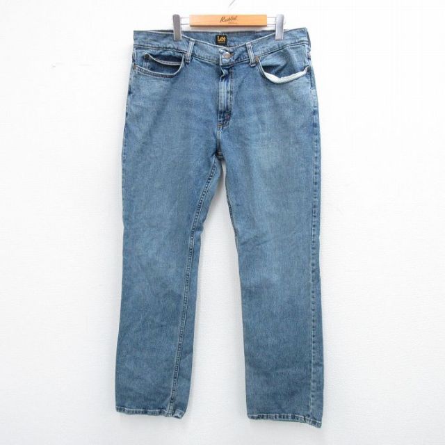W37★古着 リー Lee ジーンズ メンズ ヒゲ 紺 ネイビー デニム 25aug04 中古 ボトムス ジーパン Gパン ロング パンツ