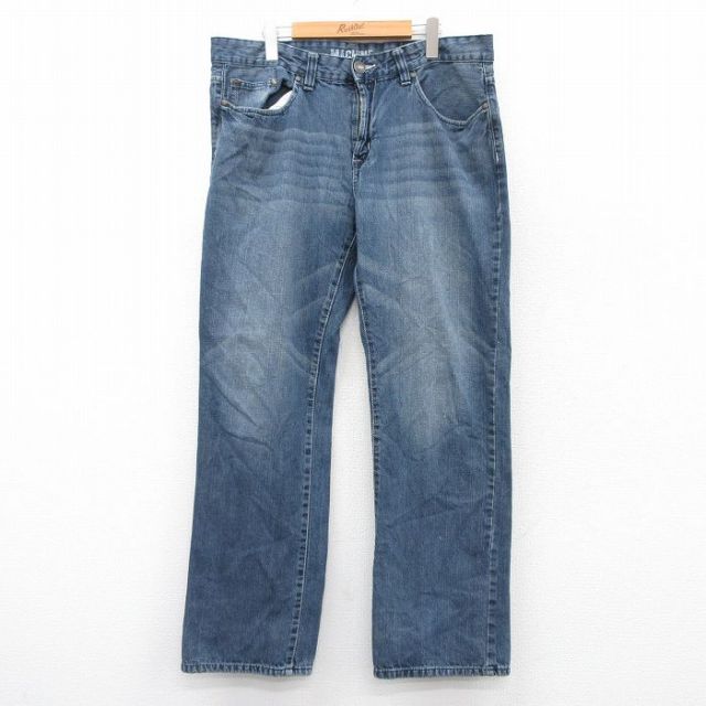 【50%OFF】W38★古着 ジーンズ メンズ ヒゲ コットン 紺 ネイビー デニム 25aug04 中古 ボトムス ジーパン Gパン ロング パンツ