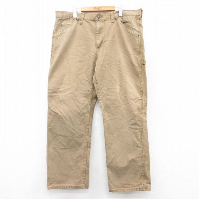 W40★古着 ペインター パンツ メンズ ダック地 大きいサイズ コットン 茶 ブラウン 25aug04 中古 ボトムス ロング