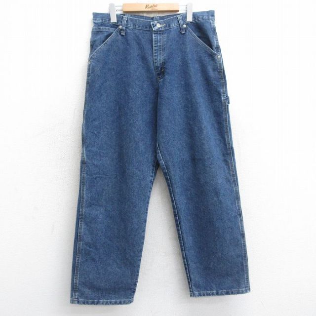 W34★古着 ラングラー Wrangler ペインター パンツ メンズ 紺 ネイビー デニム 25aug05 中古 ボトムス ロング