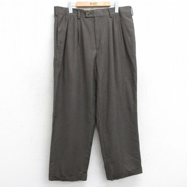 W36★古着 スラックス パンツ メンズ 茶 ブラウン 25aug05 中古 ボトムス ロング