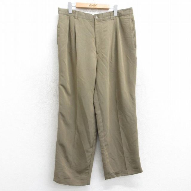 W36★古着 グレッグノーマン スラックス パンツ メンズ レーヨン 濃ベージュ カーキ 25aug05 中古 ボトムス ロング