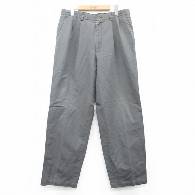 【20%OFF】W34★古着 パンツ メンズ リネン グレー系 25aug06 中古 ボトムス ロング