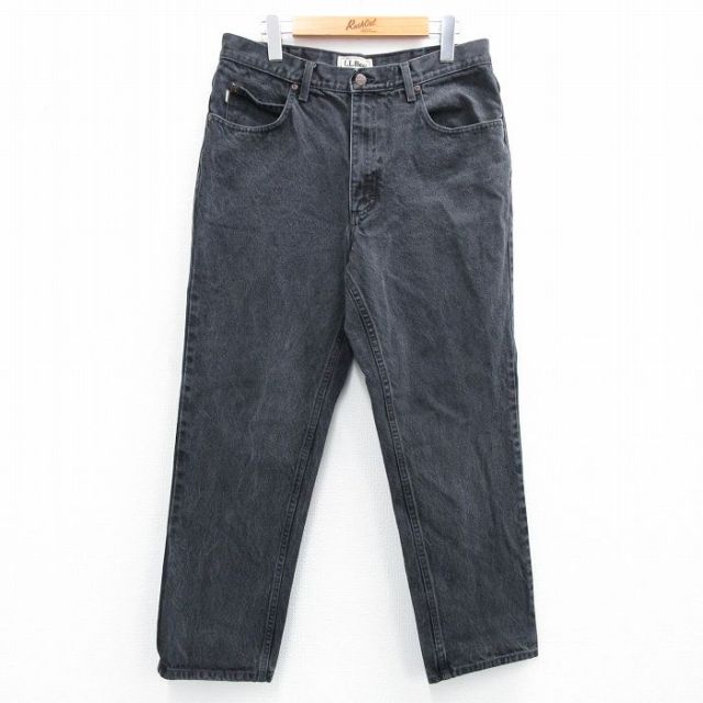 W34★古着 エルエルビーン LLBEAN ジーンズ メンズ 00年代 00s コットン 黒 ブラック デニム 25aug07 中古 ボトムス ジーパン Gパン ロング パンツ