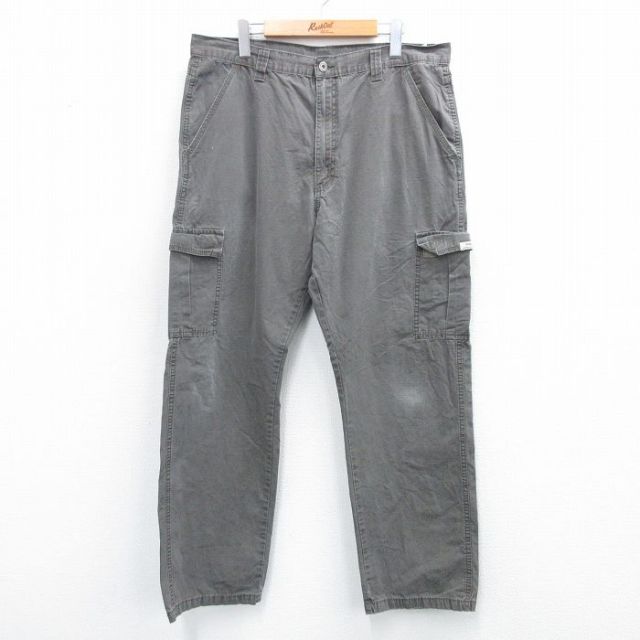 【20%OFF】W36★古着 ラングラー Wrangler カーゴ パンツ メンズ リップストップ コットン 濃グレー系 25aug07 中古 ボトムス ロング