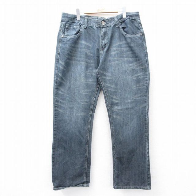 【50%OFF】W38★古着 ジーンズ メンズ ヒゲ 紺 ネイビー デニム 25aug08 中古 ボトムス ジーパン Gパン ロング パンツ