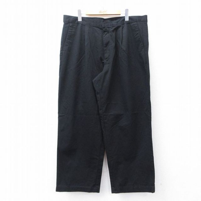 W40★古着 パンツ メンズ 大きいサイズ コットン 黒 ブラック 25aug08 中古 ボトムス ロング